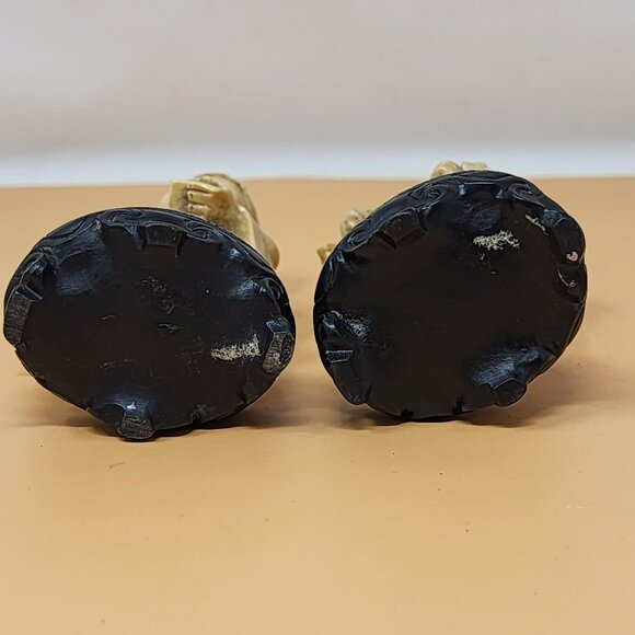 Vintage Asian Girl Figurines Pair On Black Bases Handcrafted Resin - Picture 6 of 13